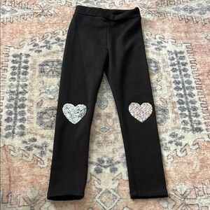 Black and White Heart Patch Leggings with Stretchy Fabric